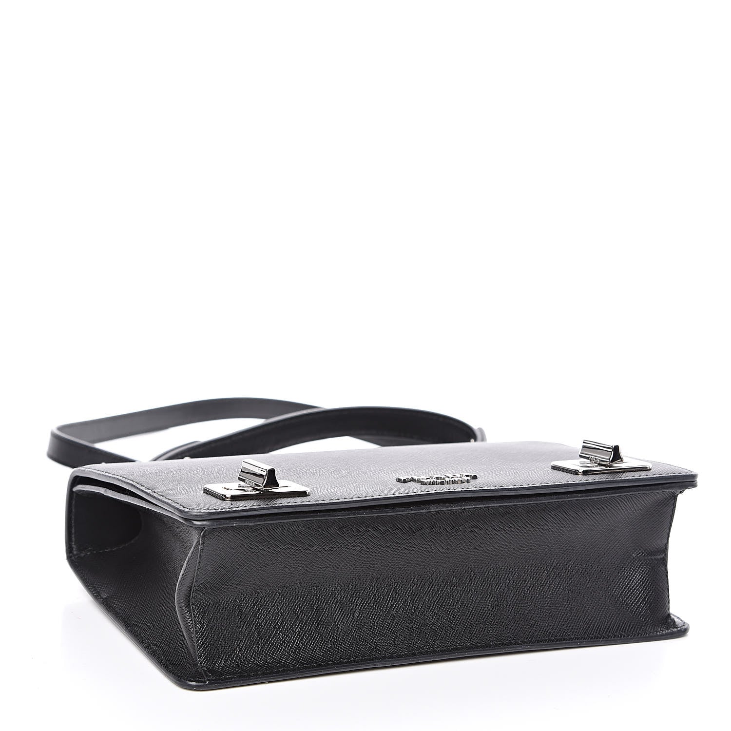 Prada Saffiano Pattina Top Handle Flap Bag Black 4 of 9