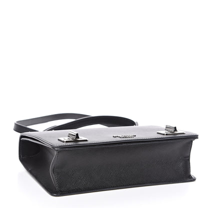 Prada Saffiano Pattina Top Handle Flap Bag Black 4 of 9