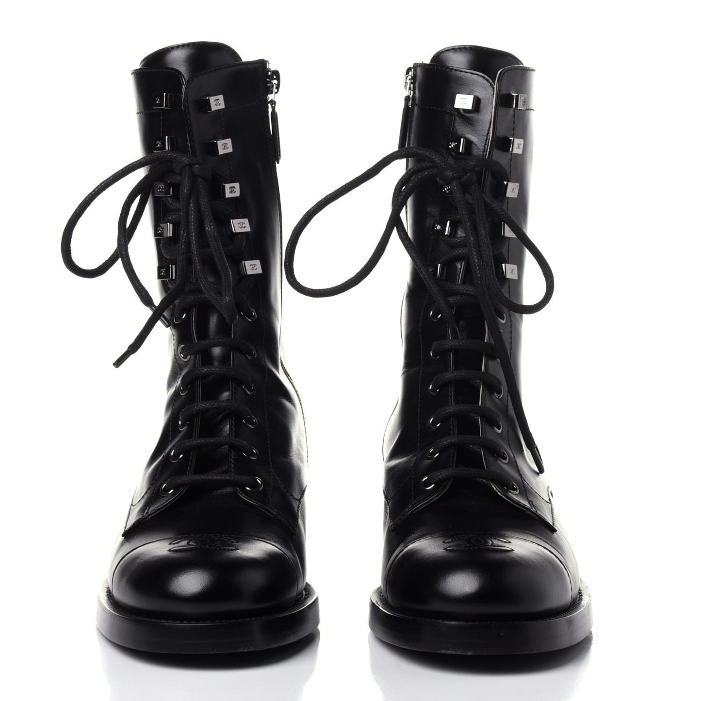 Calfskin Lace Up Combat Boots 41.5 Black