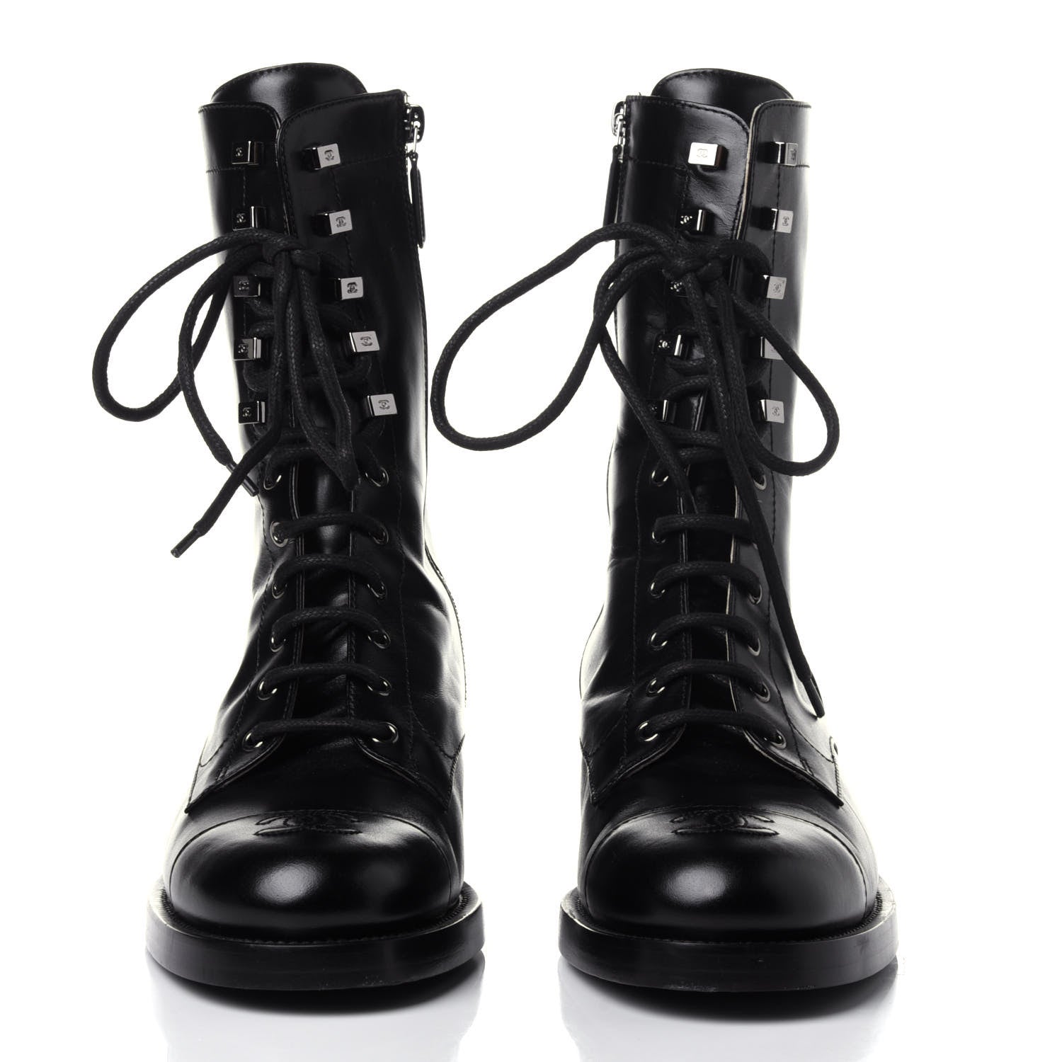 Chanel Calfskin Lace Up Combat Boots 41.5 Black 2 of 11