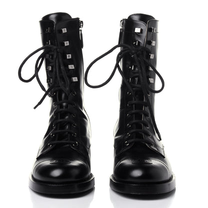 Chanel Calfskin Lace Up Combat Boots 41.5 Black 2 of 11