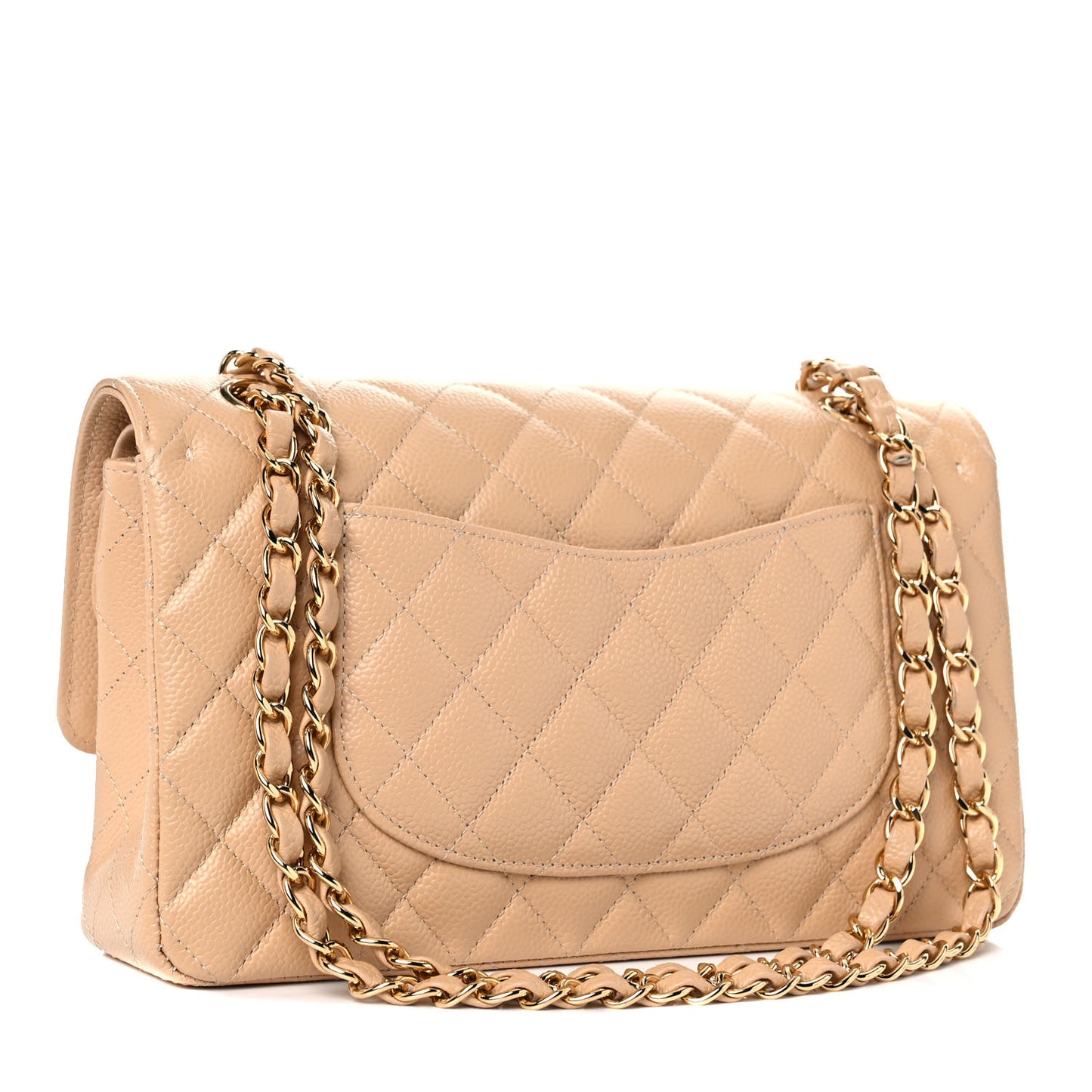 Caviar Quilted Medium Double Flap Beige