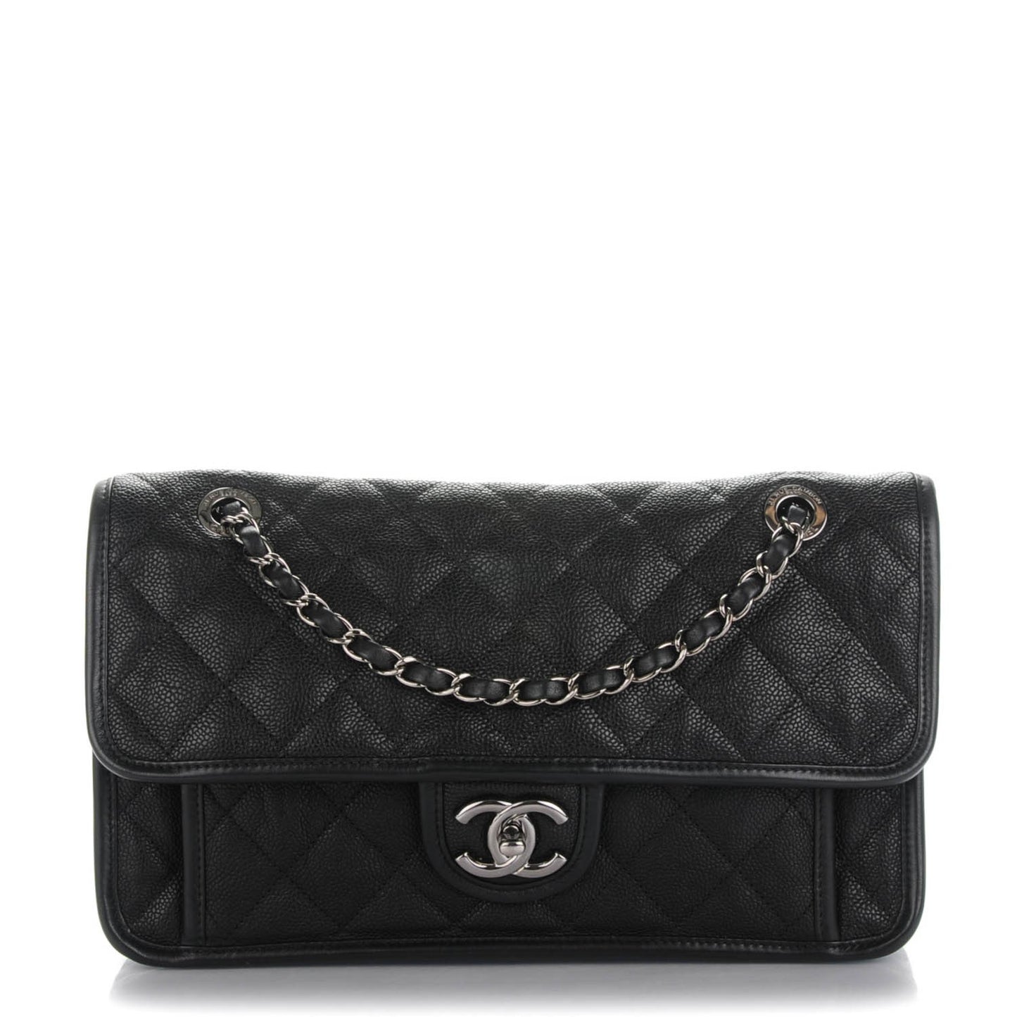 Caviar Quilted Medium French Riviera Flap Black