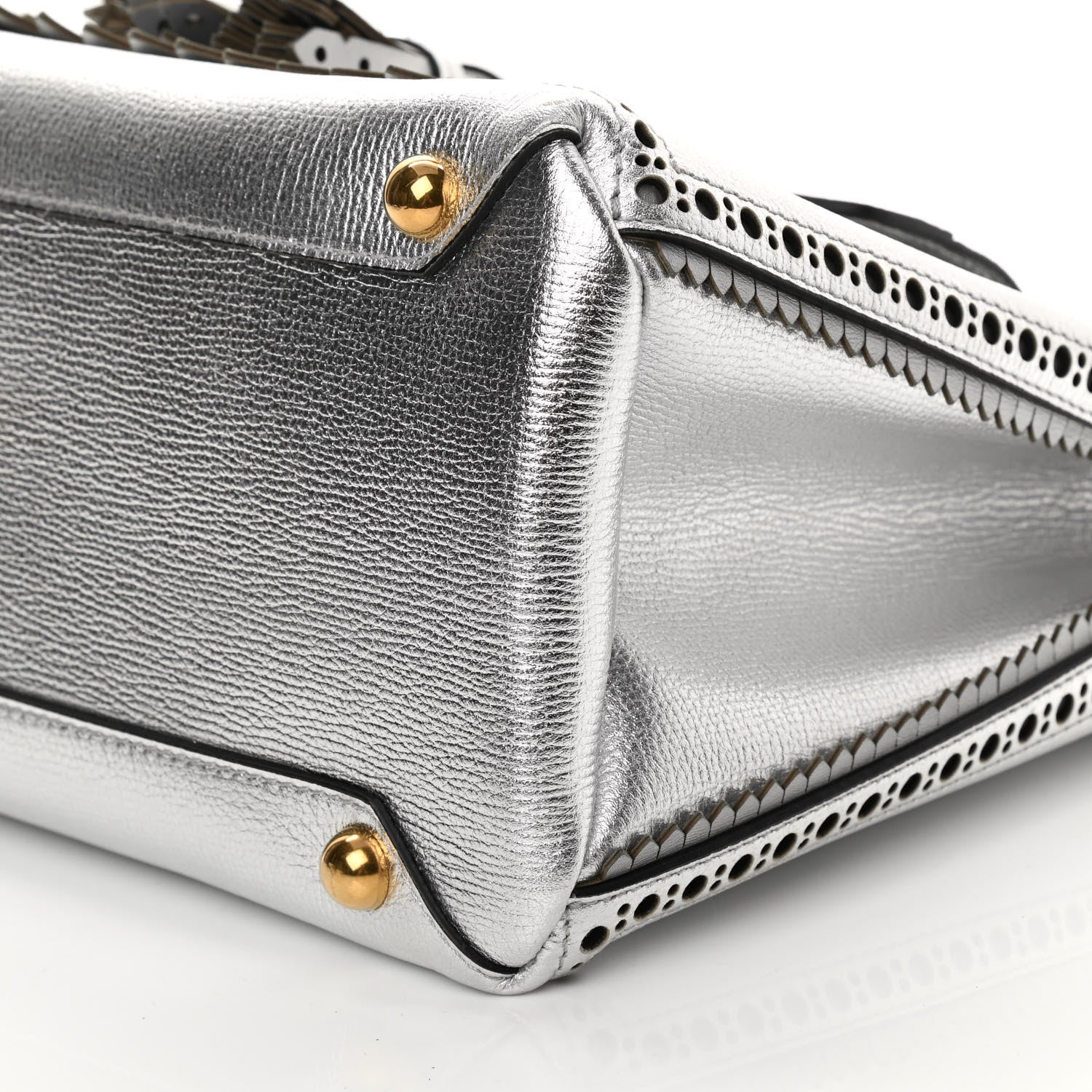 Burberry Metallic Calfskin Broguing Medium Banner Tote Silver 11 of 14