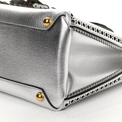 Burberry Metallic Calfskin Broguing Medium Banner Tote Silver 11 of 14