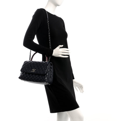 Chanel Caviar Lizard Quilted Small Coco Handle Flap Navy 2 of 9