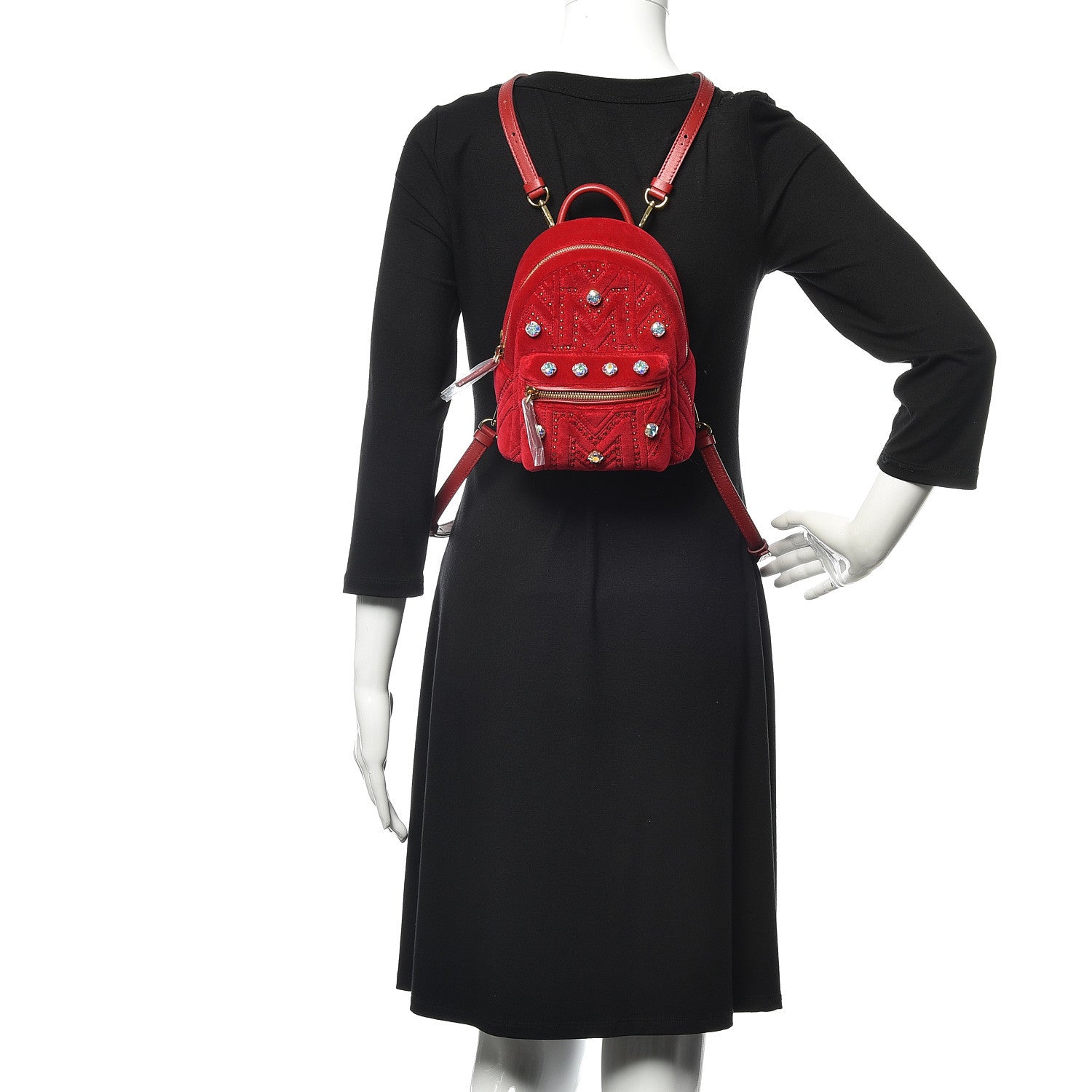 MCM Velvet Swarovski Crystal Bebe Boo Backpack Viva Red 2 of 10