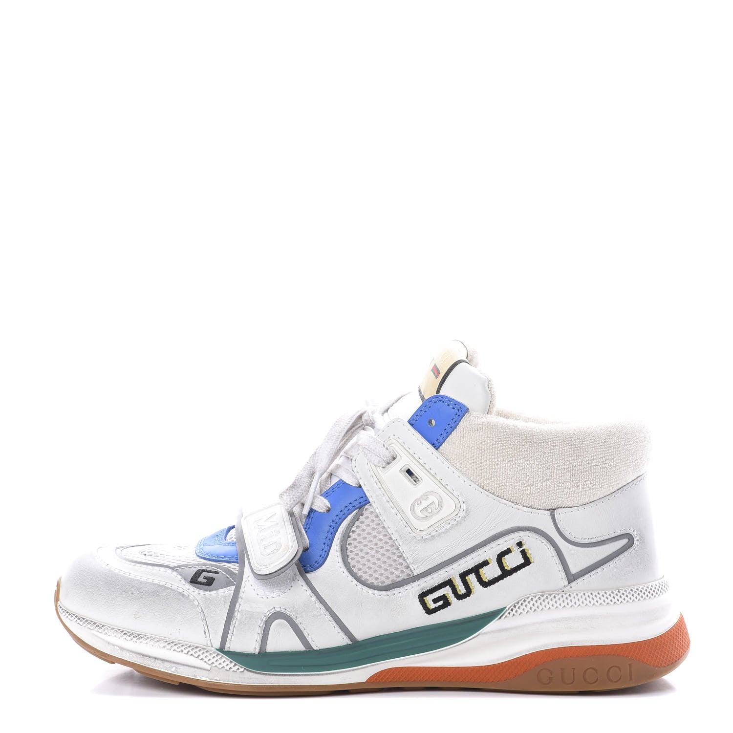 Gucci Suede Calfskin Mesh Mens Ultrapace Mid Top Sneakers 7 Silver Blue White 1 of 7
