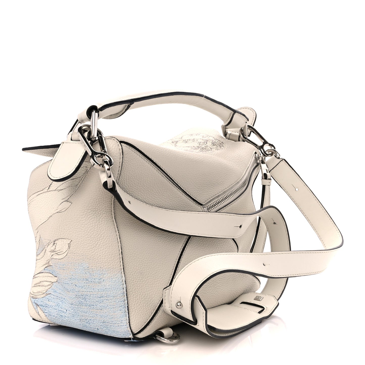 Grained Calfskin Faces Puzzle Bag Soft White