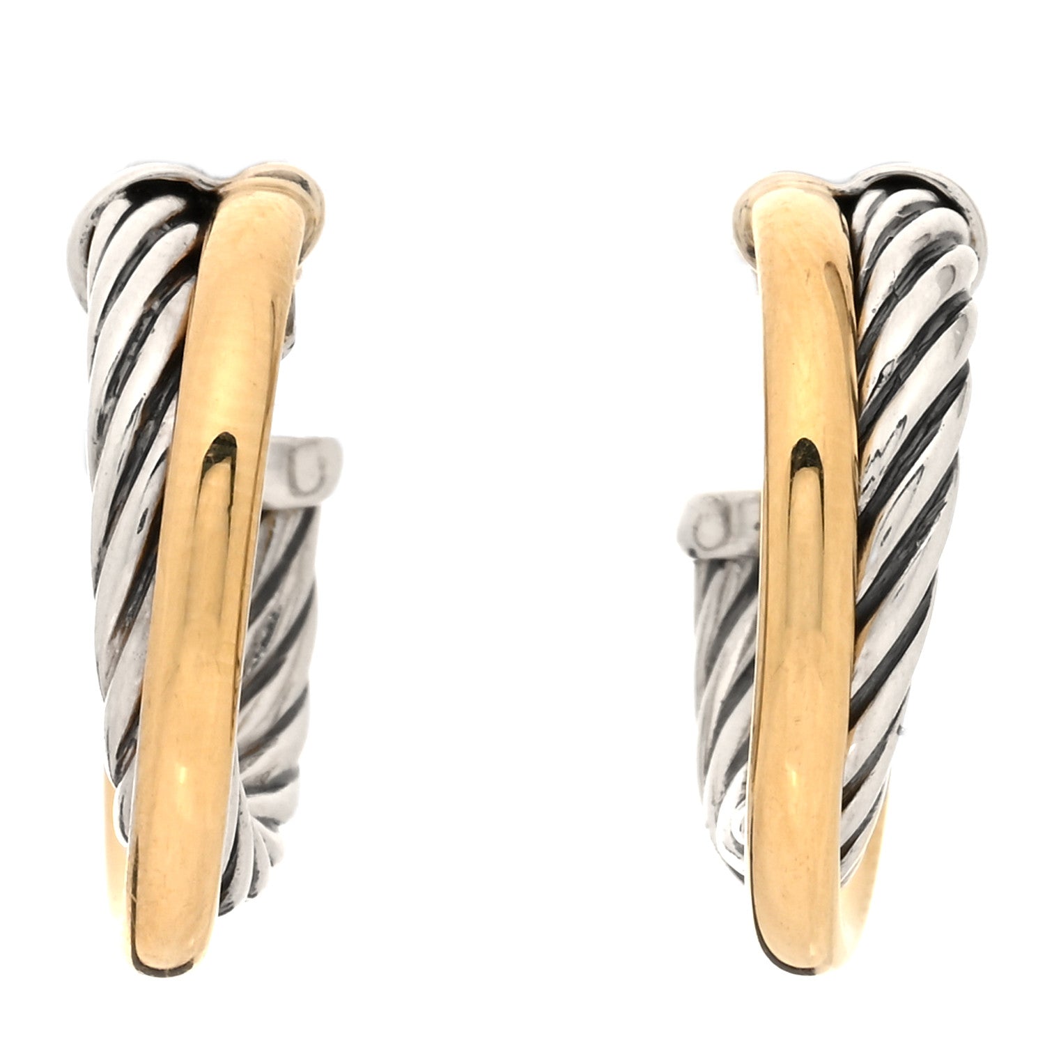 David Yurman Sterling Silver 18K Yellow Gold 17mm Crossover Cable Hoop Earrings 1 of 4