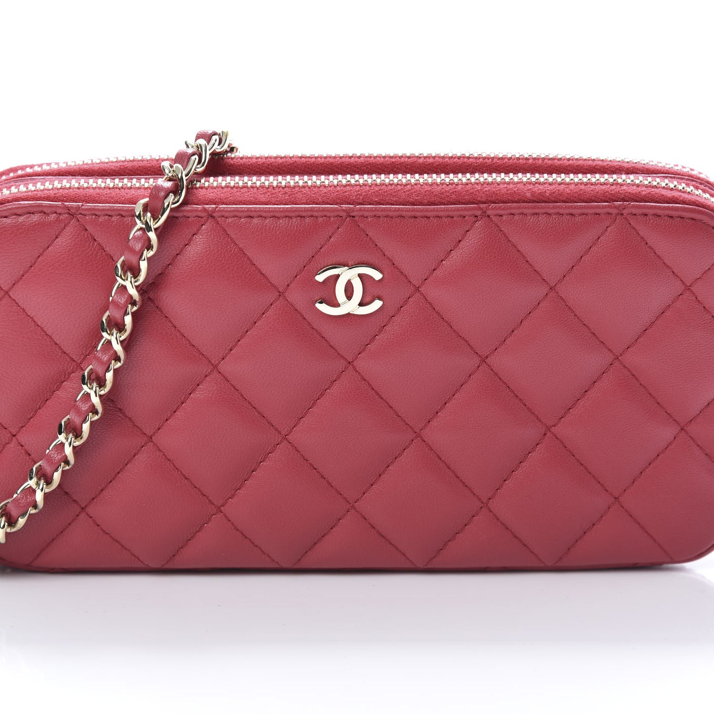 Lambskin Quilted Small Clutch With Chain Red