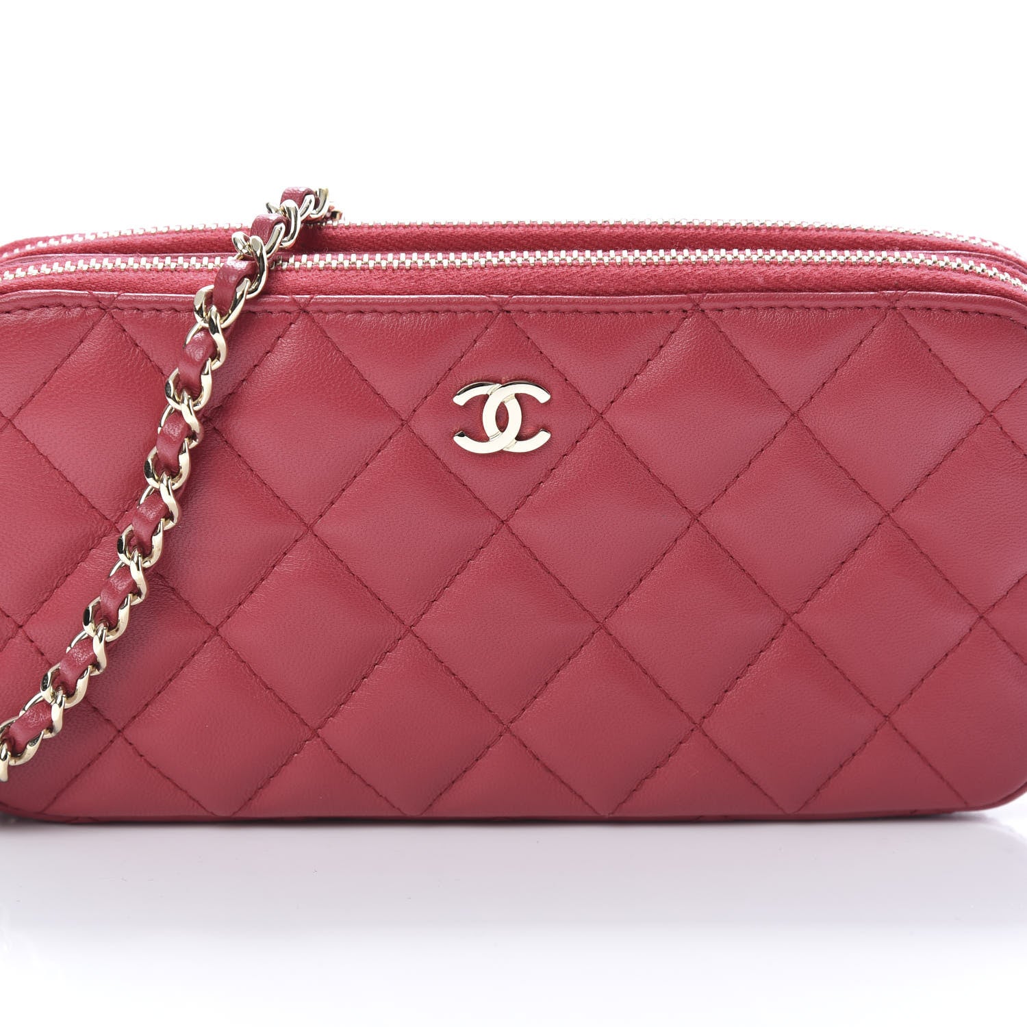 Chanel Lambskin Quilted Small Clutch With Chain Red 10 of 13