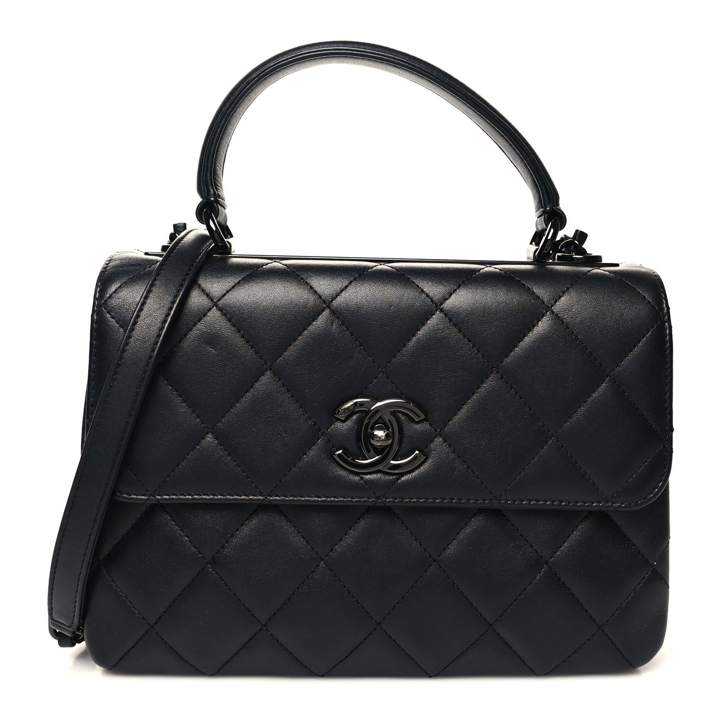 Lambskin Quilted Small Trendy CC Dual Handle Flap Bag So Black