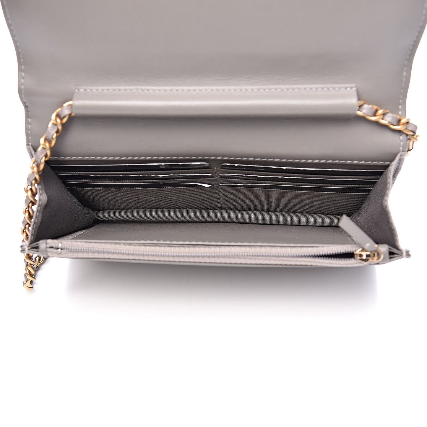 Caviar Quilted Boy Wallet On Chain WOC Grey