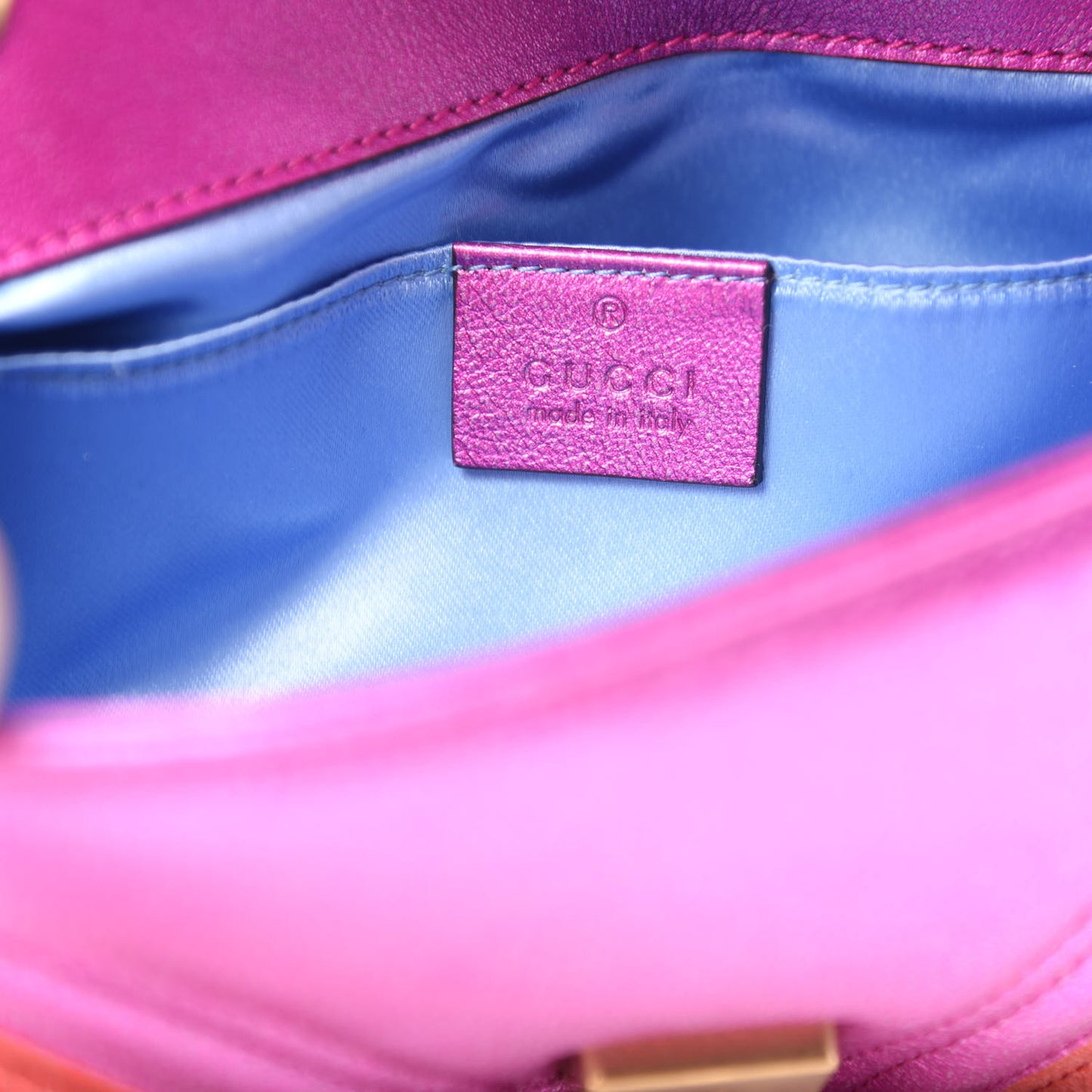 Metallic Calfskin Matelasse Mini GG Marmont Shoulder Bag Fuchsia