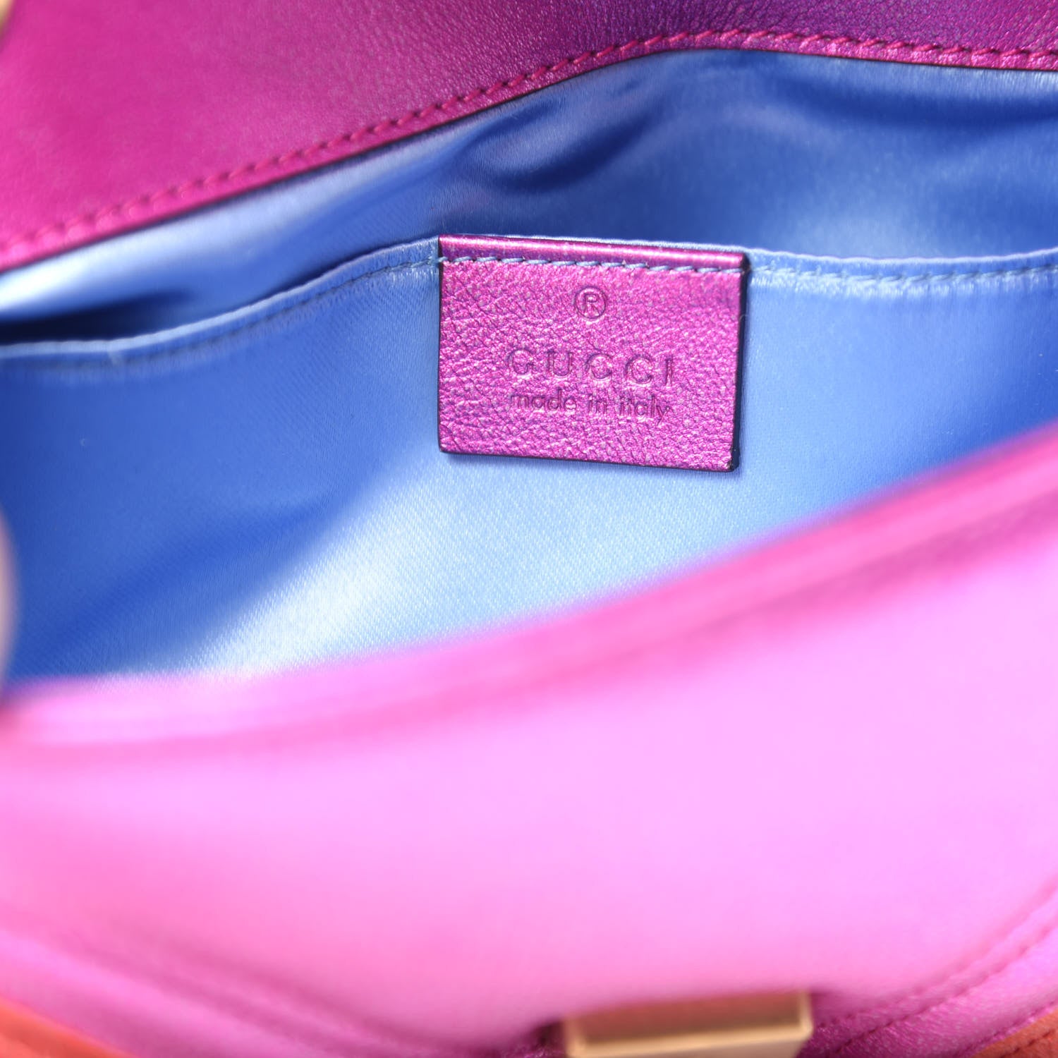 Gucci Metallic Calfskin Matelasse Mini GG Marmont Shoulder Bag Fuchsia 8 of 11