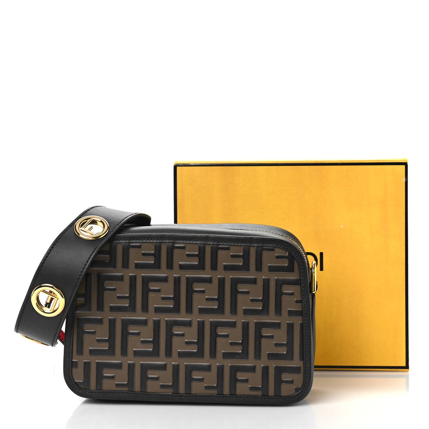 Vitello Century F is Fendi Bi-Color FF 1974 Embossed Camera Case Maya Black