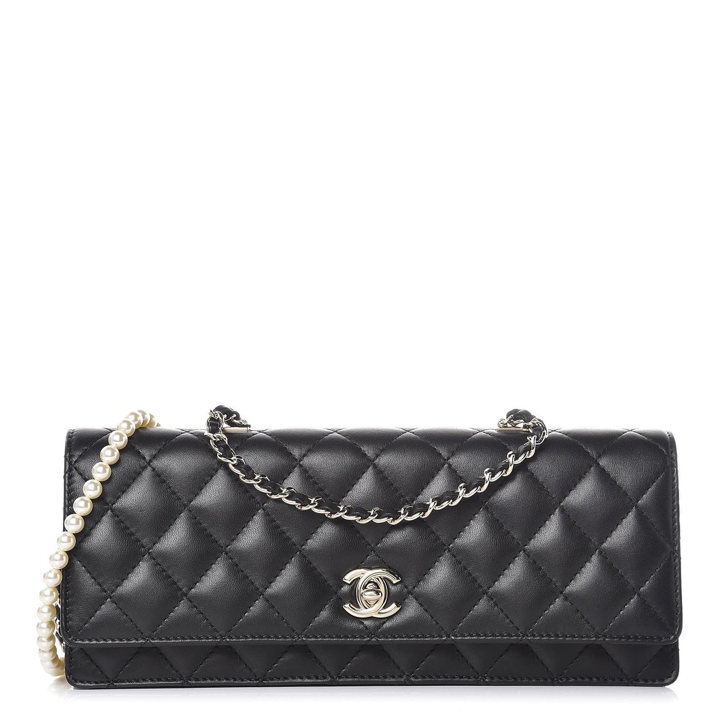 Lambskin Quilted Fantasy Pearls Evening Flap Black