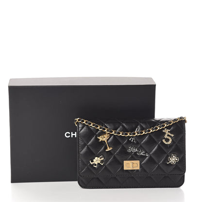 Chanel Aged Calfskin Quilted Lucky Charms 2.55 Reissue Wallet On Chain WOC Black 12 of 12