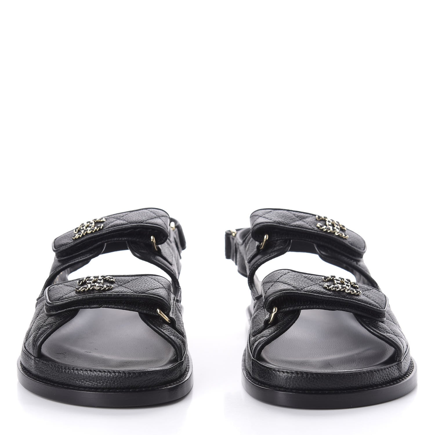 Chanel Grained Calfskin Velcro Dad Sandals 36.5 Black 2 of 10