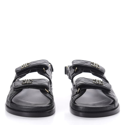 Chanel Grained Calfskin Velcro Dad Sandals 36.5 Black 2 of 10
