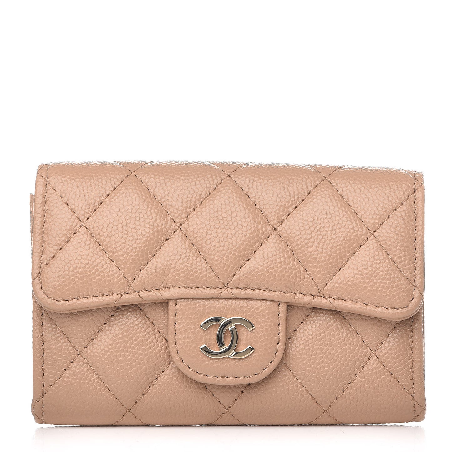 Caviar Quilted Flap Card Holder Wallet Beige