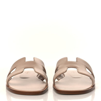 Hermes Box Calfskin Oran Sandals 37 Beige Nude 2 of 9