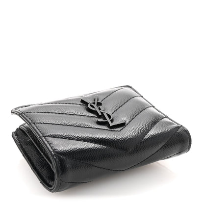 Saint Laurent Grain De Poudre Matelasse Chevron Monogram Zipped Card Case Black 4 of 7