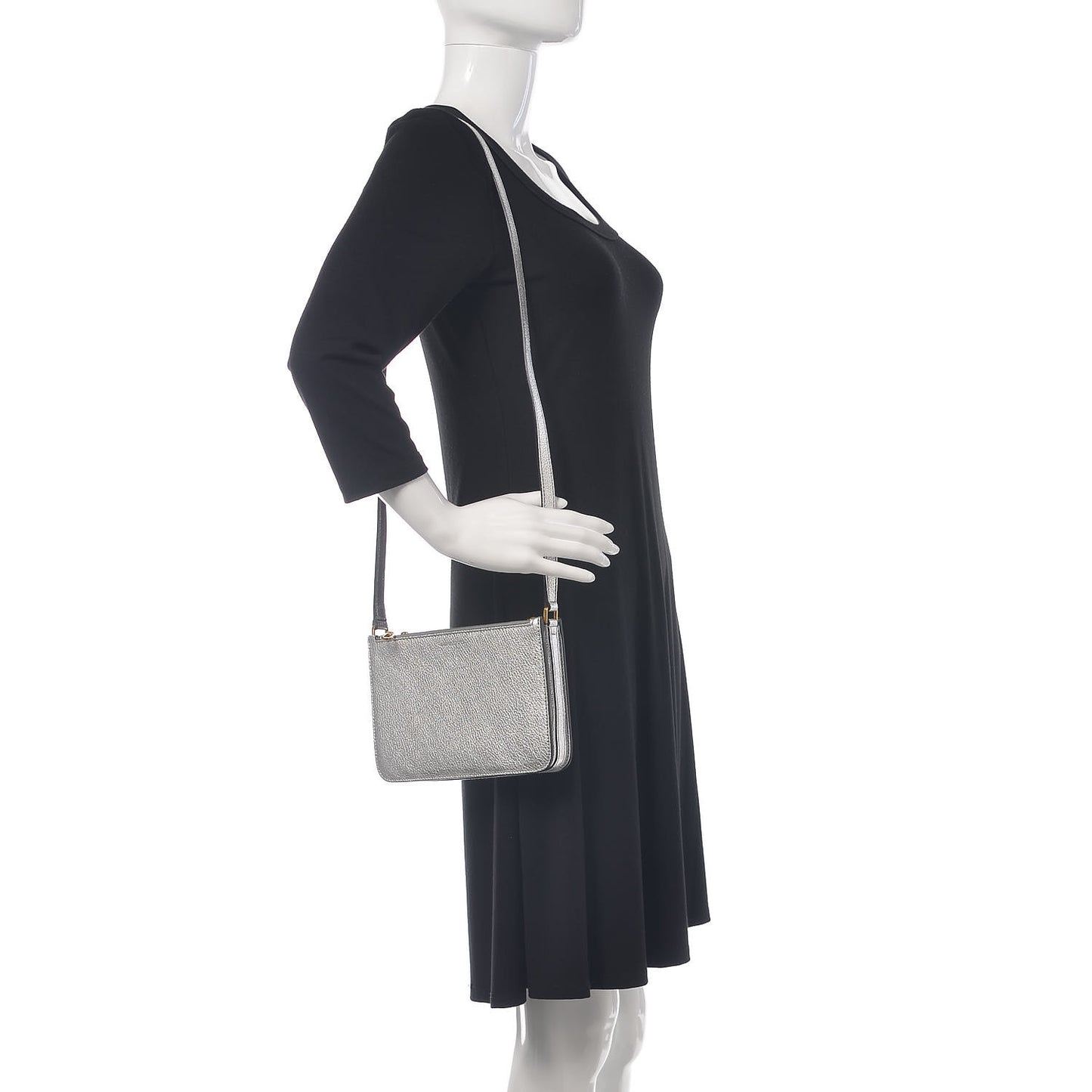 Metallic Goatskin Penhurst D-Ring Triple Zip Crossbody Bag Silver