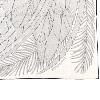 Hermes Cashmere Silk Plumes En Fete Shawl 140 Naturel Black 2 of 5
