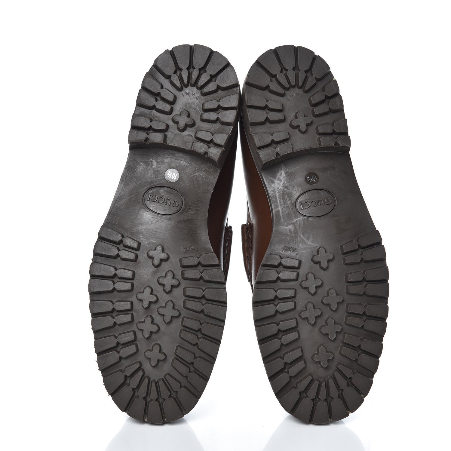 Gucci Laredo Calfskin Mens Horsebit Lug Sole Loafers 10.5 Brown 5 of 8