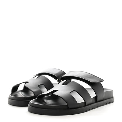 Hermes Calfskin Womens Chypre Sandals 36.5 Black 3 of 8