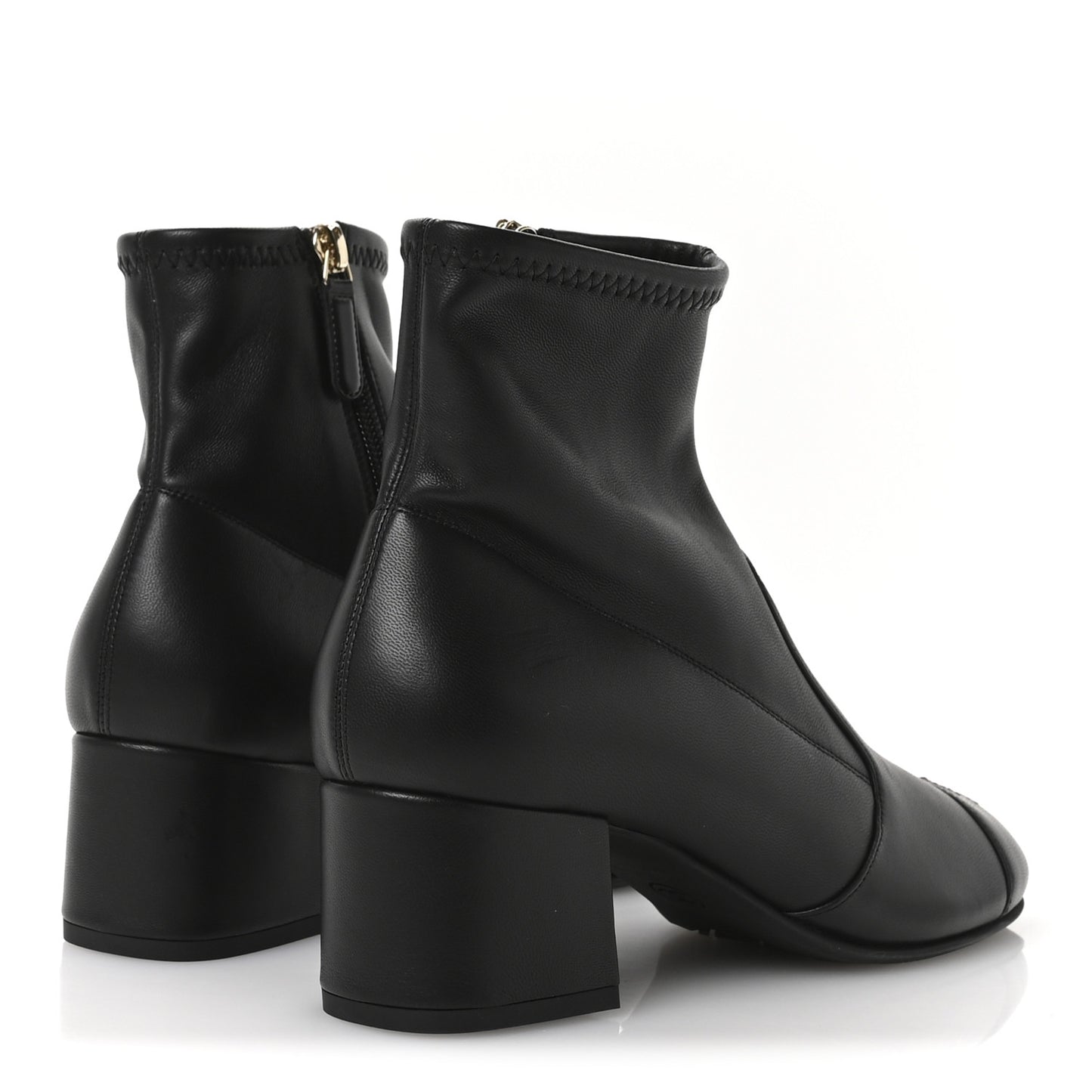 Stretch Lambskin Cap Toe CC Short Boots 38 Black