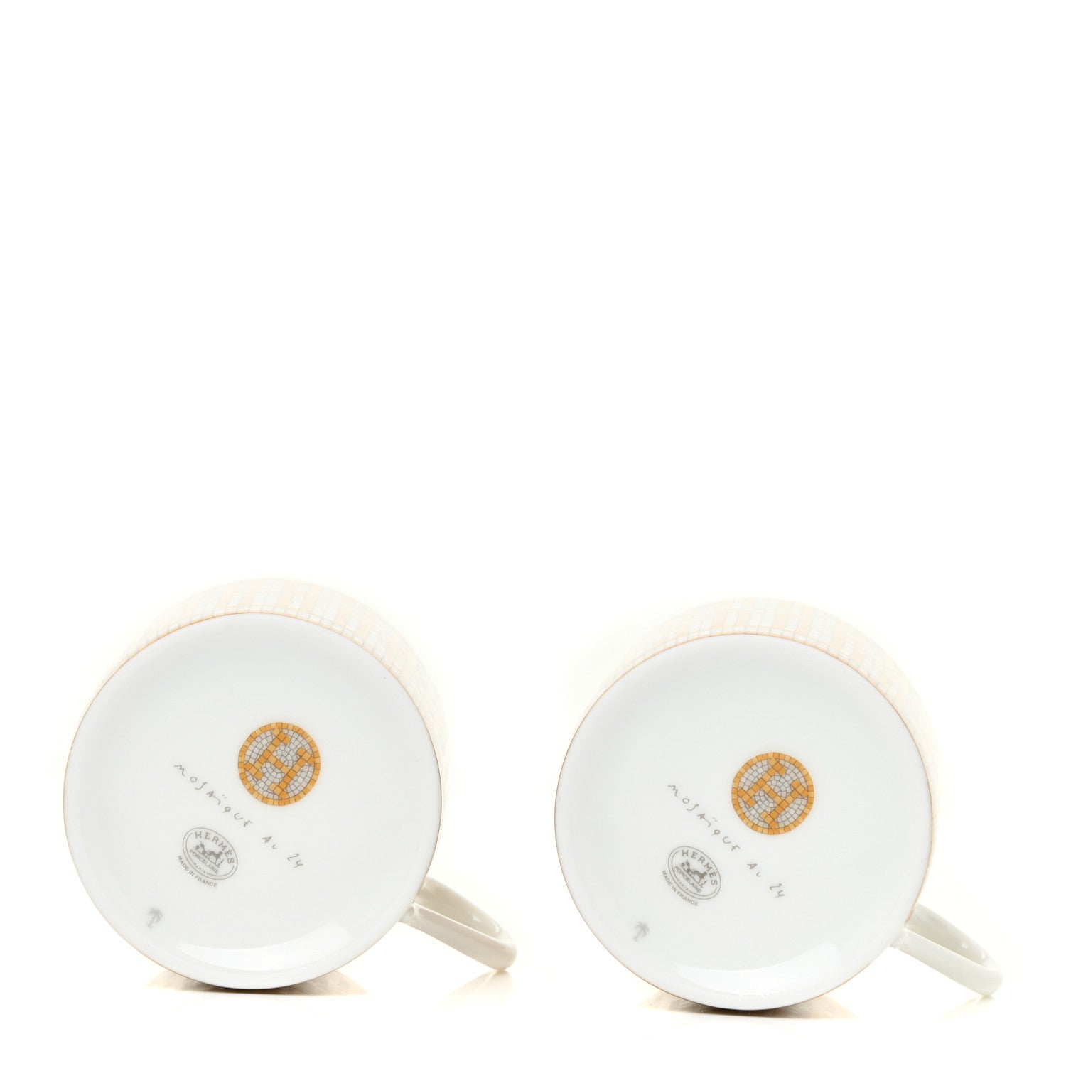 Hermes Porcelain Mosaique Au 24 Gold Coffee Cup and Saucer Set of 2 5 of 10