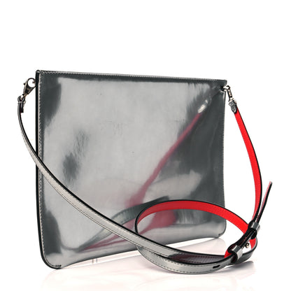 Christian Louboutin Patent Calfskin Glitter Studded Loubiclutch Crossbody Clutch Silver 3 of 9