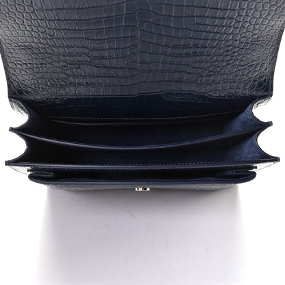 Saint Laurent Calfskin Crocodile Embossed Medium Monogram Sunset Navy 4 of 5