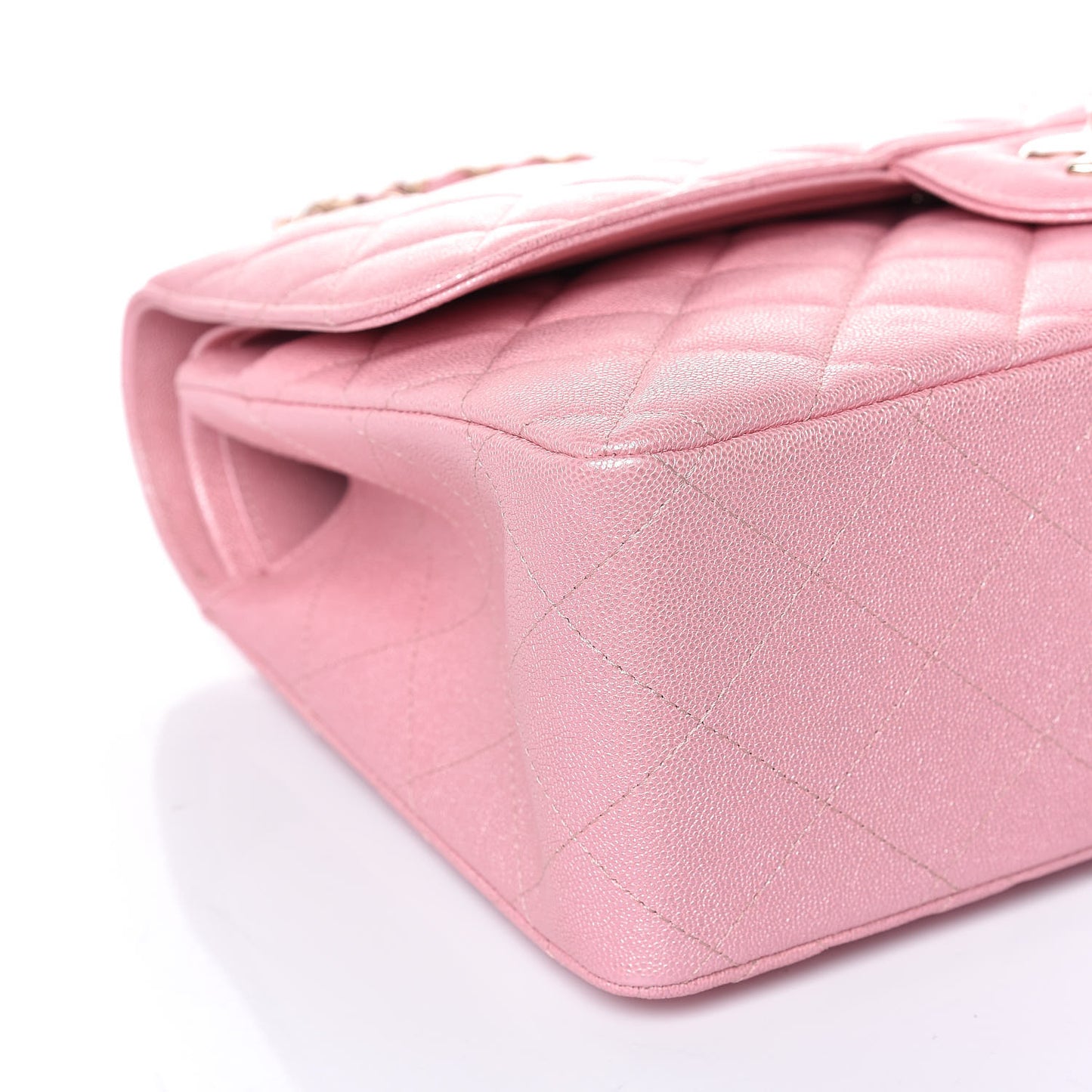 Iridescent Caviar Quilted Jumbo Double Flap Rose Pink