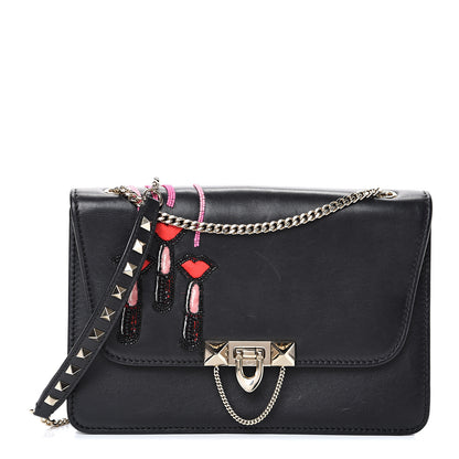 Valentino Garavani Calfskin Lipstick Small Rockstud Demilune Shoulder Bag Black 1 of 15
