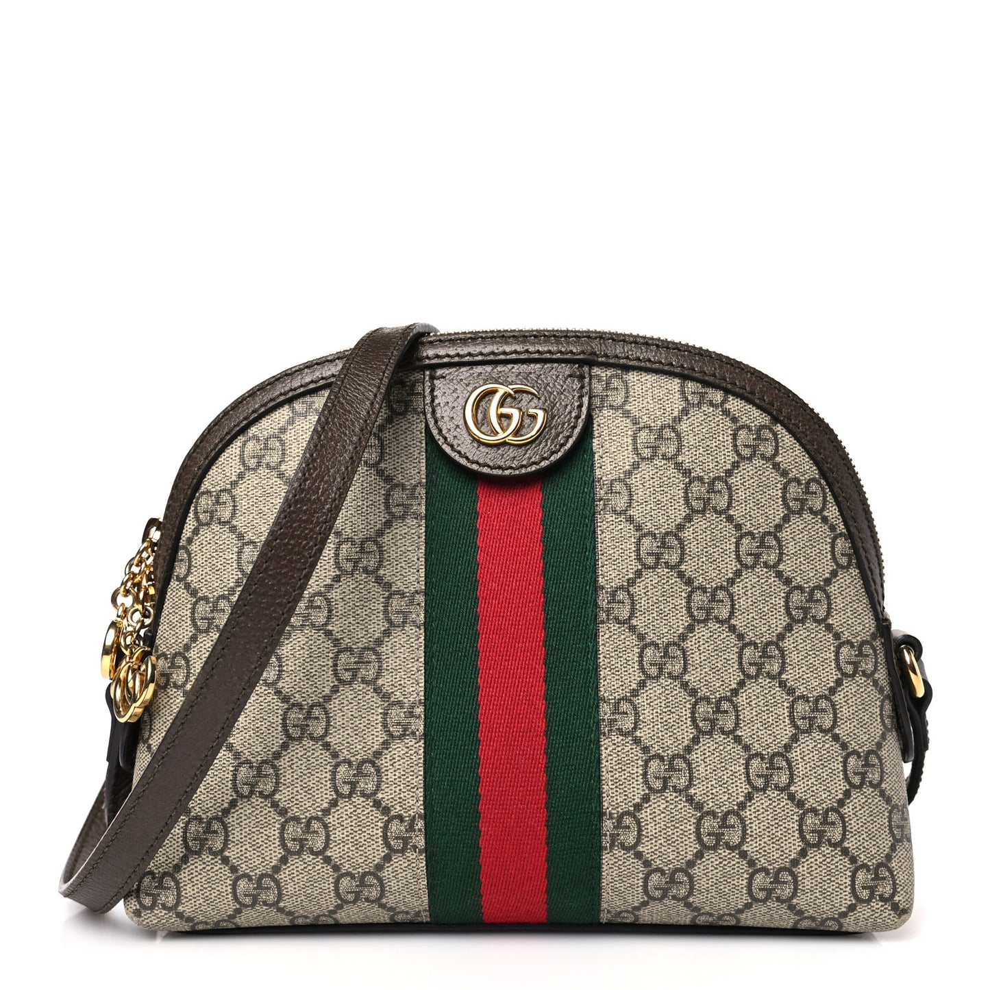 GG Supreme Monogram Textured Dollar Calfskin Web Small Ophidia Dome Shoulder Bag Beige Ebony New Acero