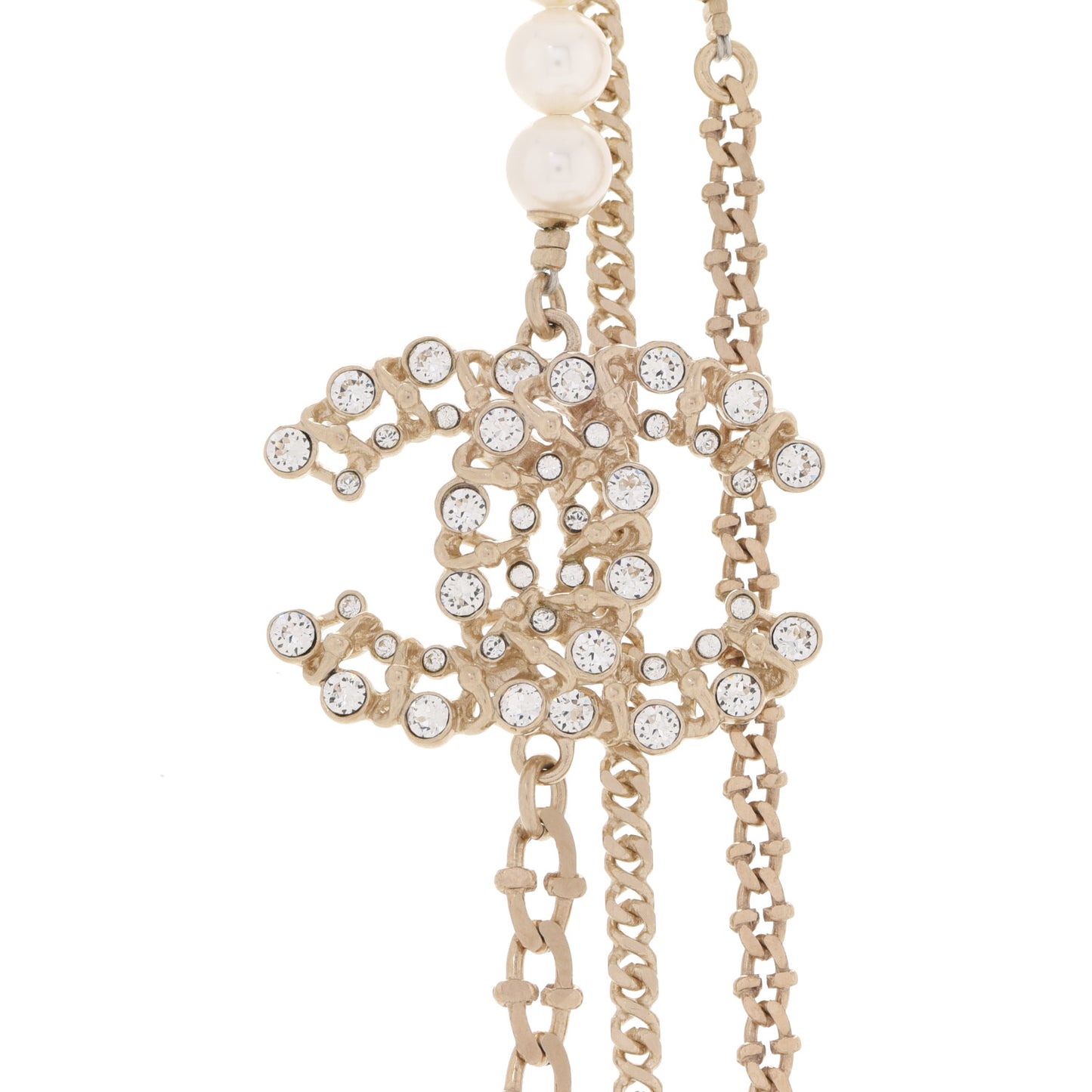 Crystal Pearl CC Long Multistrand Necklace Gold