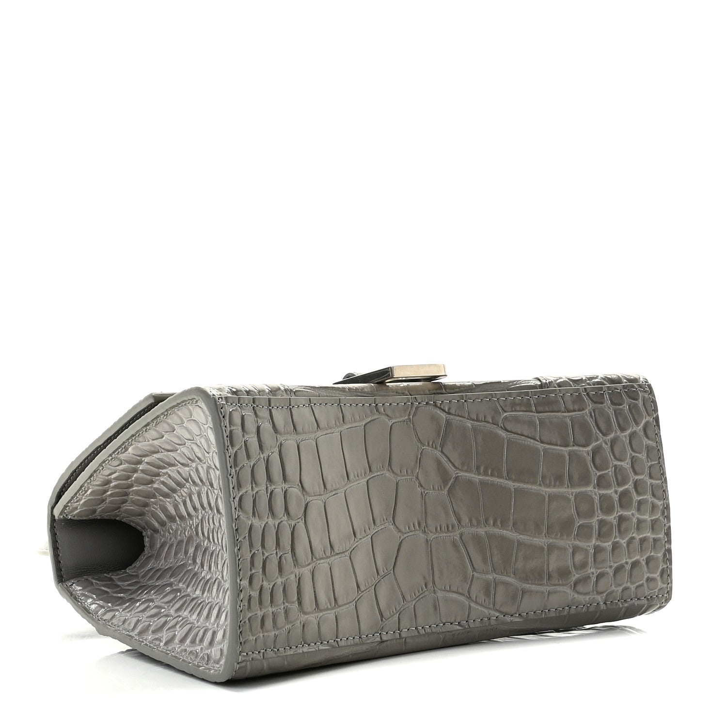 Balenciaga Shiny Calfskin Crocodile Embossed Small Hourglass Top Handle Bag Steel Grey 4 of 7