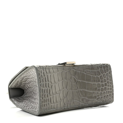 Balenciaga Shiny Calfskin Crocodile Embossed Small Hourglass Top Handle Bag Steel Grey 4 of 7