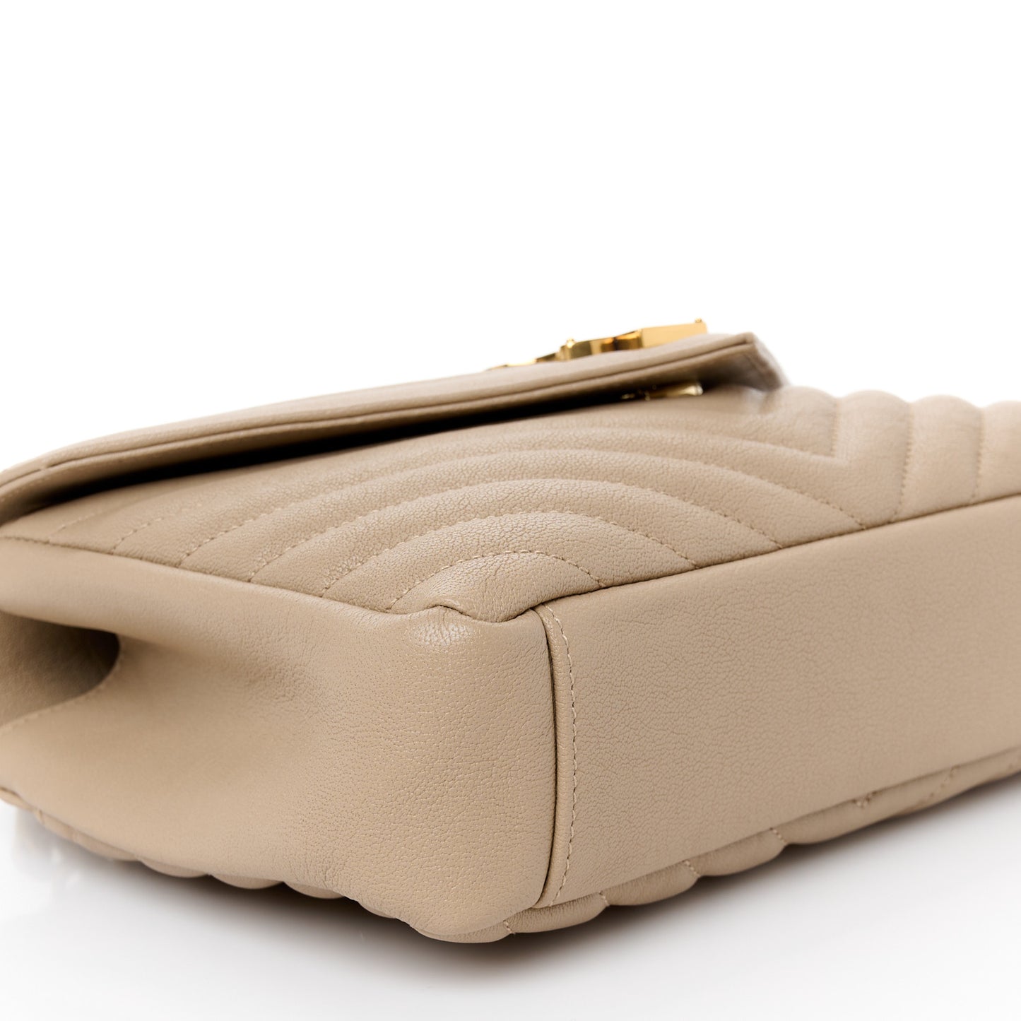 Sheepskin Matelasse Chevron Monogram Medium College Bag Dark Beige