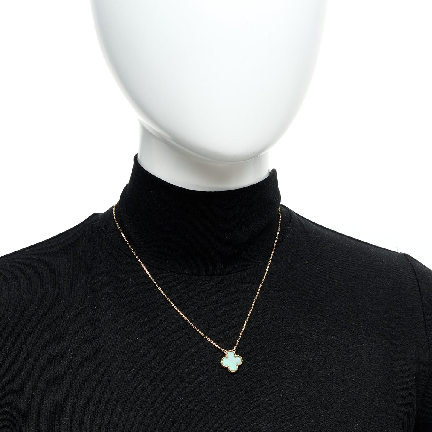 18K Yellow Gold Malachite Vintage Alhambra Pendant Necklace