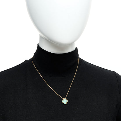 Van Cleef & Arpels 18K Yellow Gold Malachite Vintage Alhambra Pendant Necklace 2 of 5
