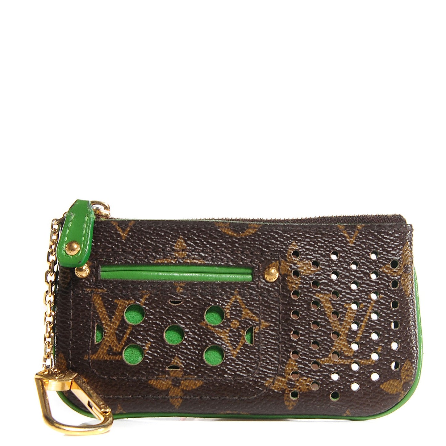 Monogram Perforated Key Pouch Green
