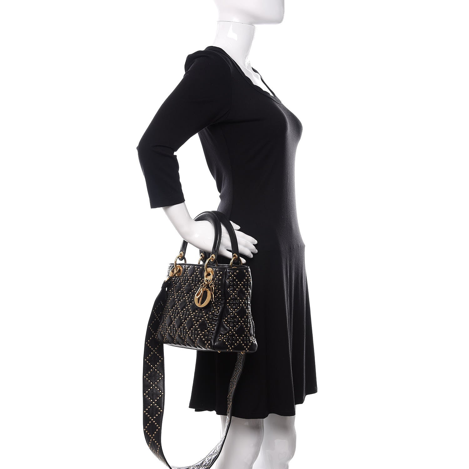 Christian Dior Calfskin Cannage Studded Medium Supple Lady Dior Black 3 of 12