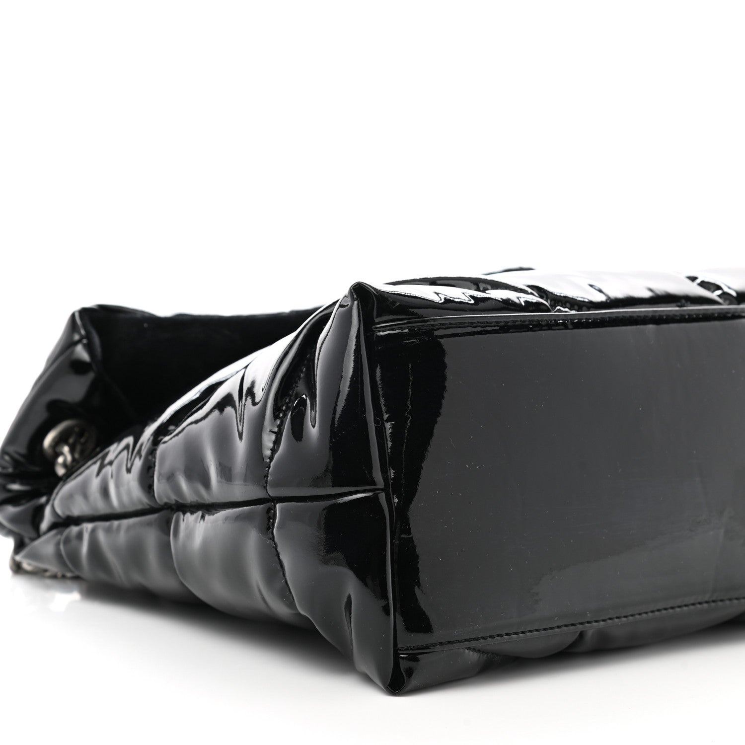Saint Laurent Patent Lambskin Quilted Medium Loulou Puffer Monogram Chain Satchel Black 9 of 11