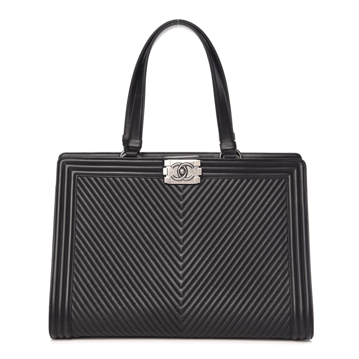 Chanel Calfskin Chevron Quilted Boy Shopping Tote Black 1 of 10