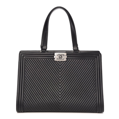 Chanel Calfskin Chevron Quilted Boy Shopping Tote Black 1 of 10